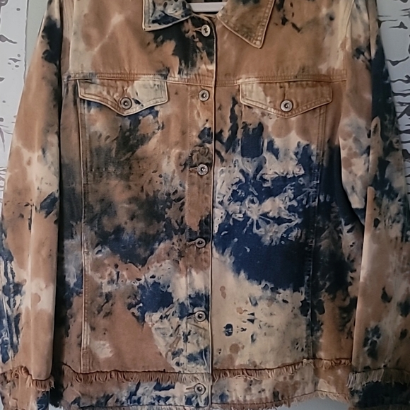 Ashley Stewart Tie Dye Denim Fringe Jacket Size-16W - Picture 2 of 10